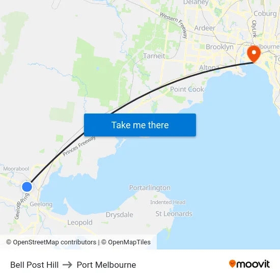 Bell Post Hill to Port Melbourne map