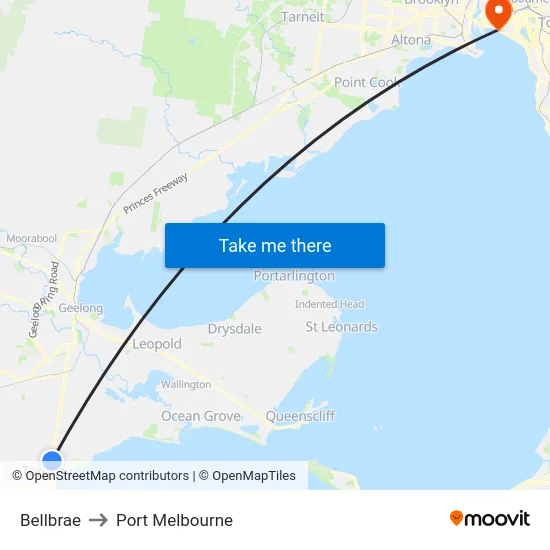 Bellbrae to Port Melbourne map