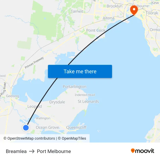 Breamlea to Port Melbourne map