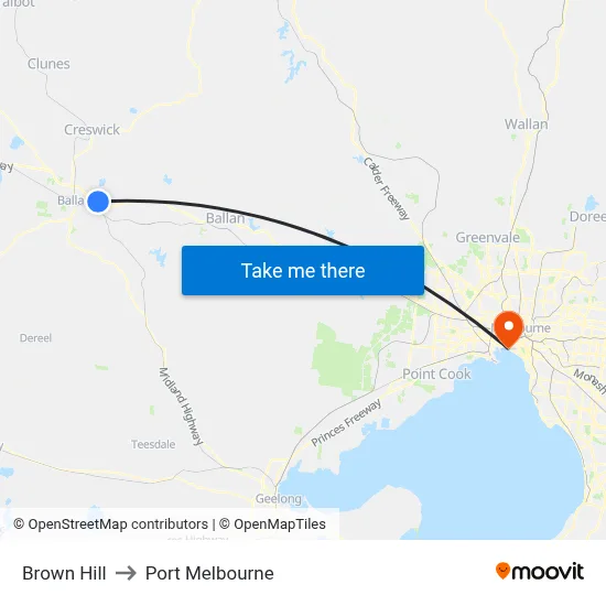 Brown Hill to Port Melbourne map