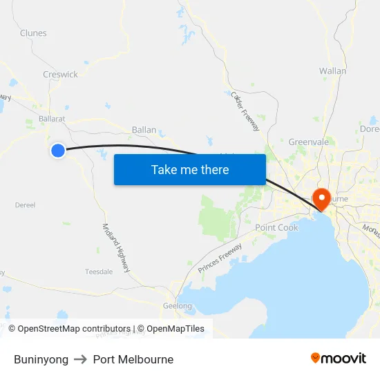 Buninyong to Port Melbourne map