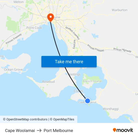 Cape Woolamai to Port Melbourne map