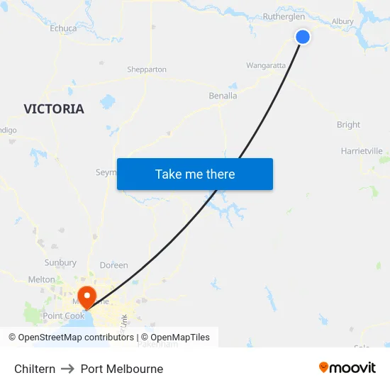 Chiltern to Port Melbourne map
