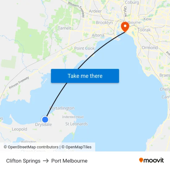 Clifton Springs to Port Melbourne map