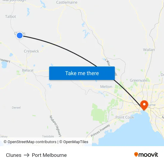 Clunes to Port Melbourne map