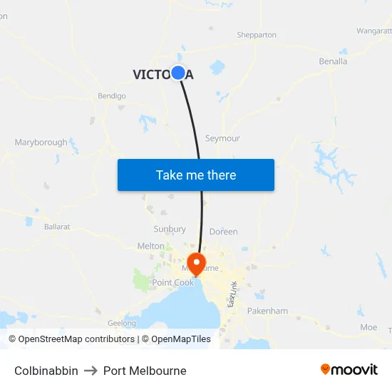 Colbinabbin to Port Melbourne map
