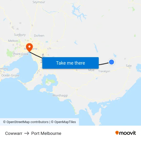 Cowwarr to Port Melbourne map