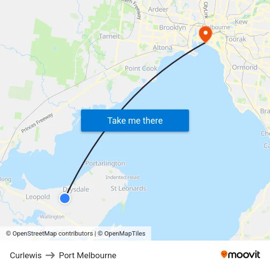 Curlewis to Port Melbourne map