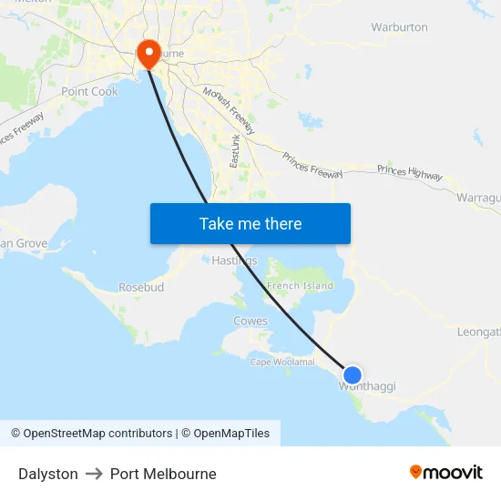 Dalyston to Port Melbourne map