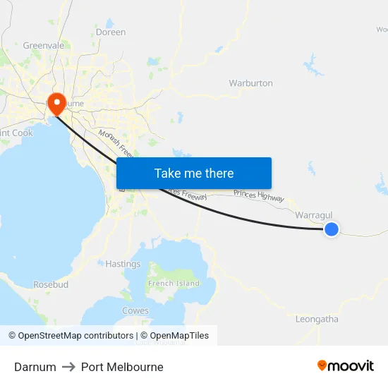Darnum to Port Melbourne map