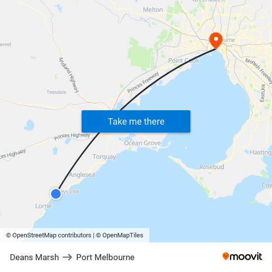 Deans Marsh to Port Melbourne map