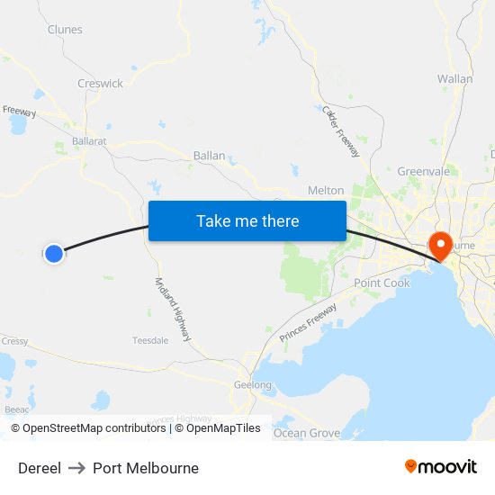 Dereel to Port Melbourne map