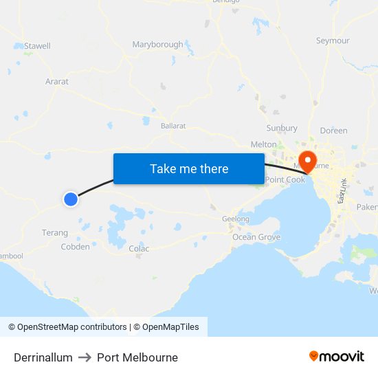 Derrinallum to Port Melbourne map
