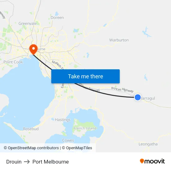 Drouin to Port Melbourne map
