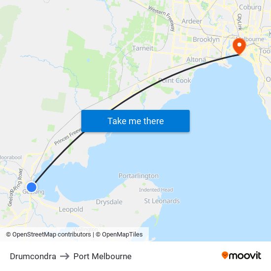 Drumcondra to Port Melbourne map