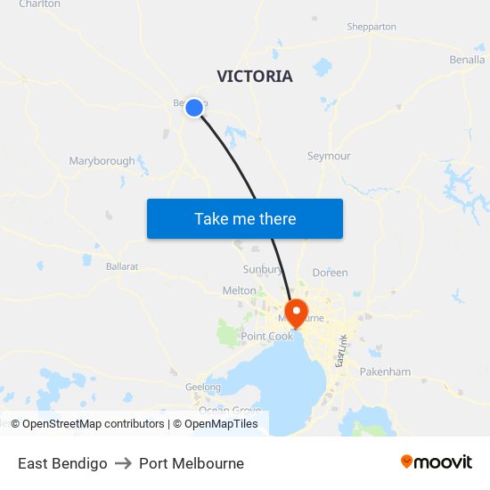 East Bendigo to Port Melbourne map