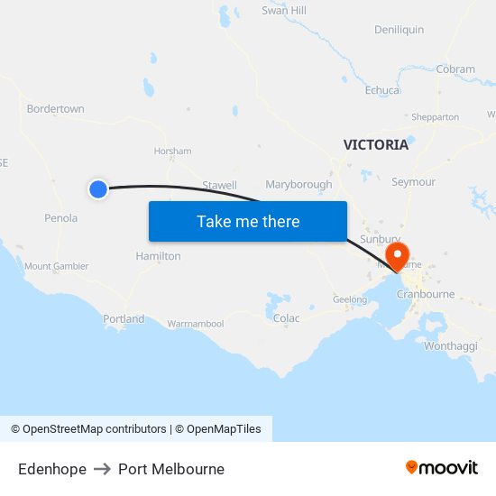 Edenhope to Port Melbourne map