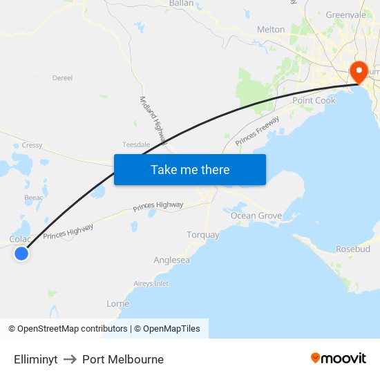 Elliminyt to Port Melbourne map