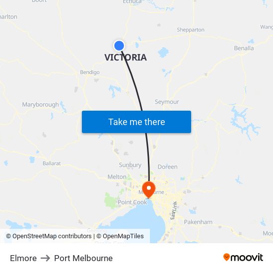 Elmore to Port Melbourne map