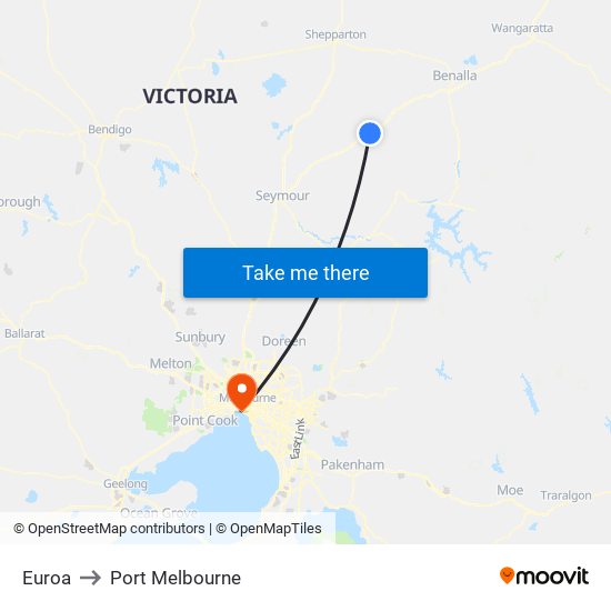 Euroa to Port Melbourne map