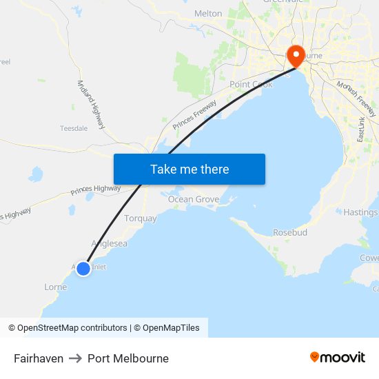 Fairhaven to Port Melbourne map