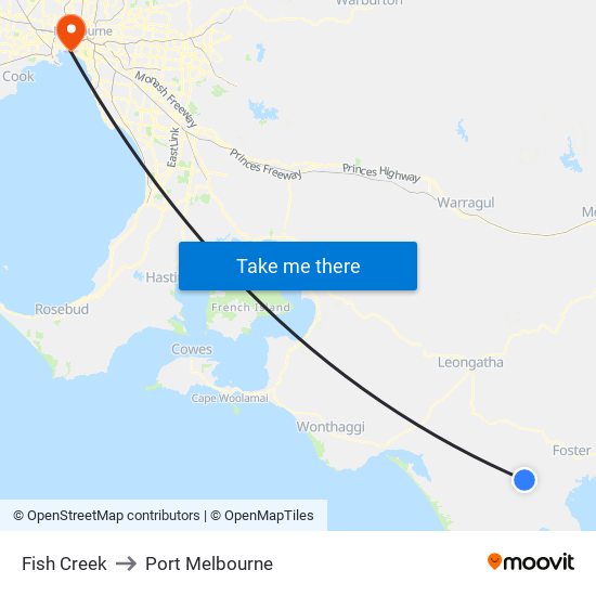 Fish Creek to Port Melbourne map