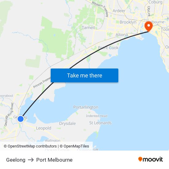 Geelong to Port Melbourne map