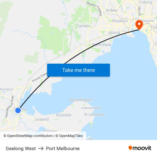 Geelong West to Port Melbourne map