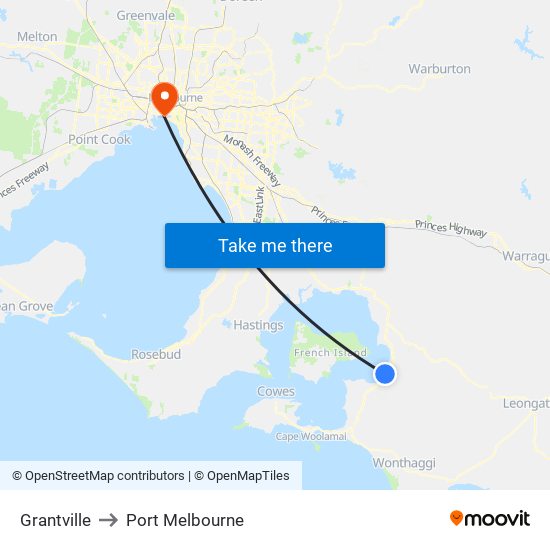 Grantville to Port Melbourne map