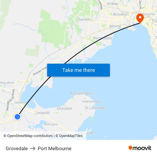 Grovedale to Port Melbourne map