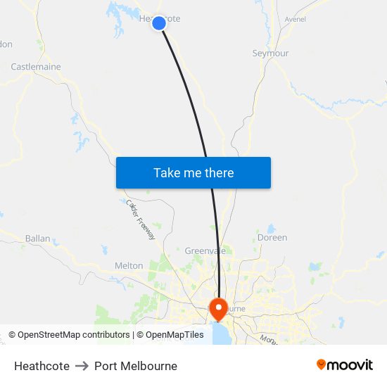 Heathcote to Port Melbourne map