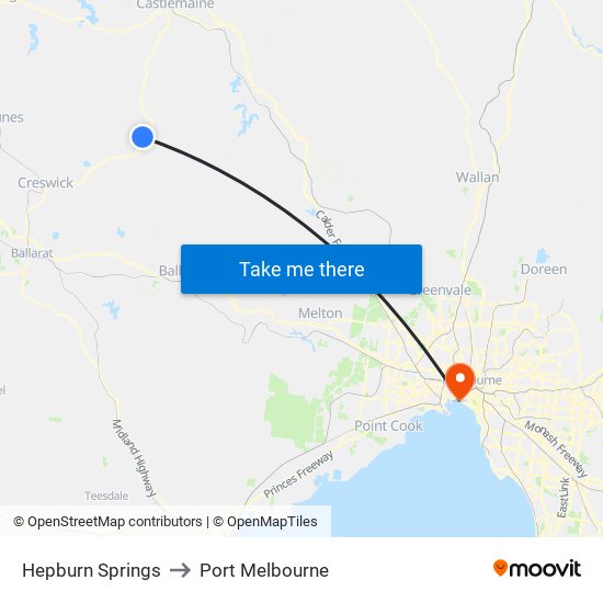 Hepburn Springs to Port Melbourne map