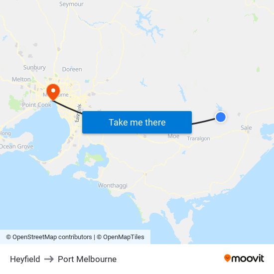 Heyfield to Port Melbourne map