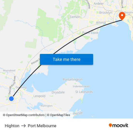 Highton to Port Melbourne map