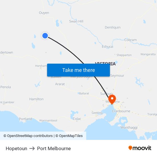 Hopetoun to Port Melbourne map