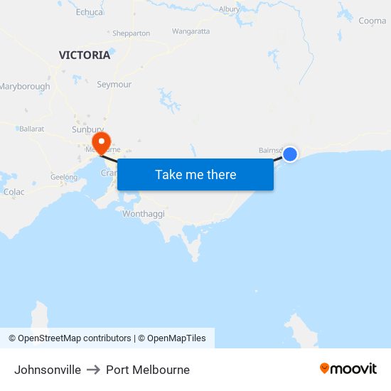 Johnsonville to Port Melbourne map