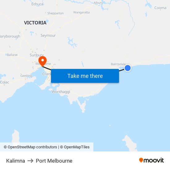 Kalimna to Port Melbourne map