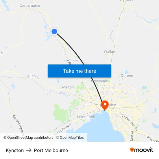 Kyneton to Port Melbourne map
