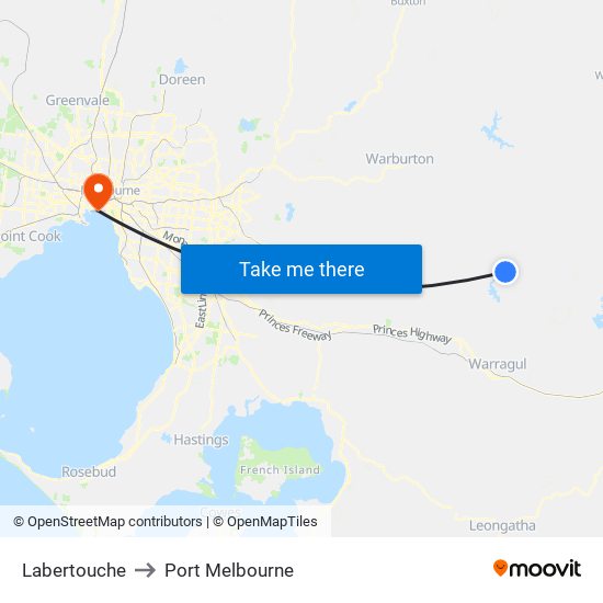 Labertouche to Port Melbourne map