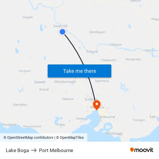 Lake Boga to Port Melbourne map