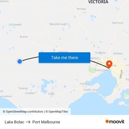 Lake Bolac to Port Melbourne map