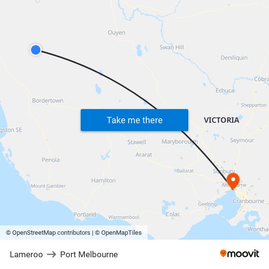 Lameroo to Port Melbourne map