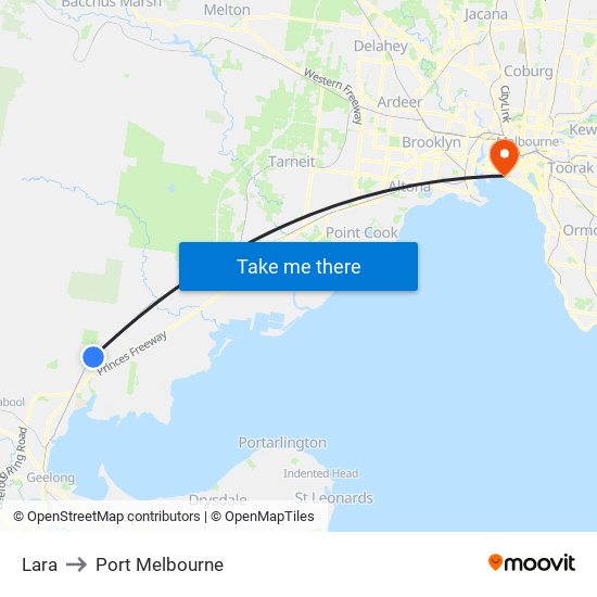 Lara to Port Melbourne map