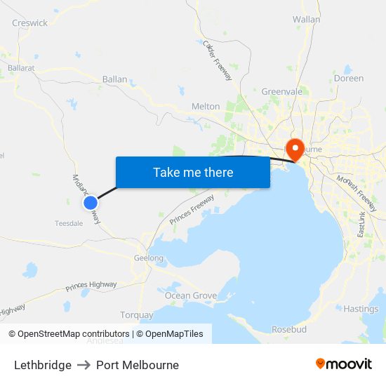 Lethbridge to Port Melbourne map