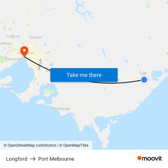 Longford to Port Melbourne map