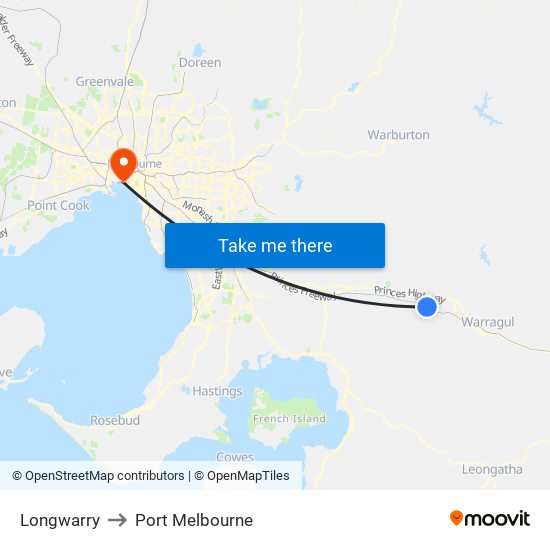Longwarry to Port Melbourne map