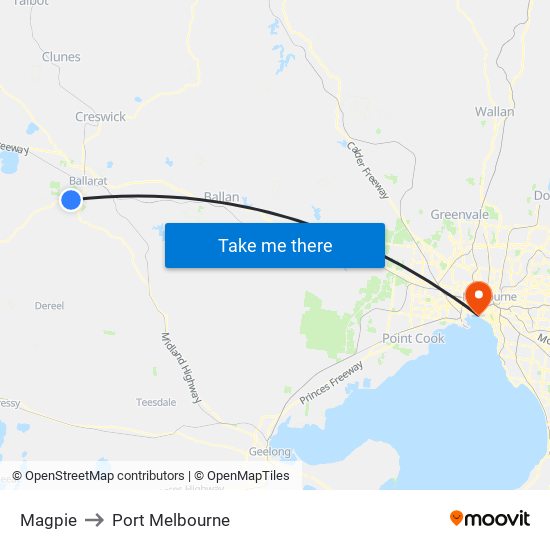 Magpie to Port Melbourne map