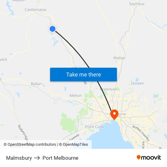 Malmsbury to Port Melbourne map