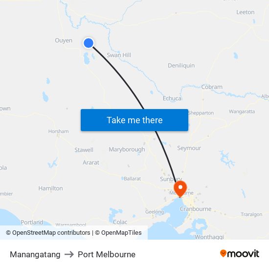 Manangatang to Port Melbourne map