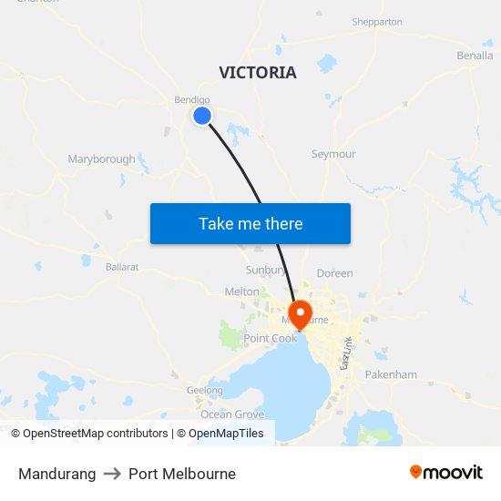 Mandurang to Port Melbourne map